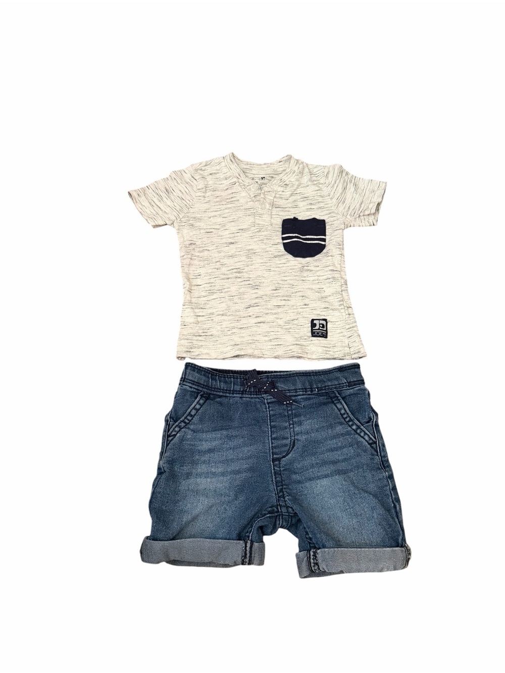 Joe's Jeans Kids Cream Heather Tee with Navy Blue Denim Shorts set